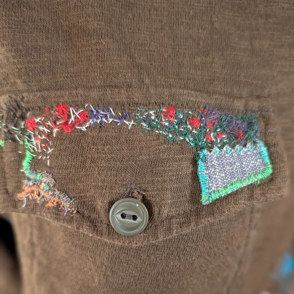 Converse One Star Brown Pullover Upycled with Multicolor Embroidery Size M - Picture 6 of 11